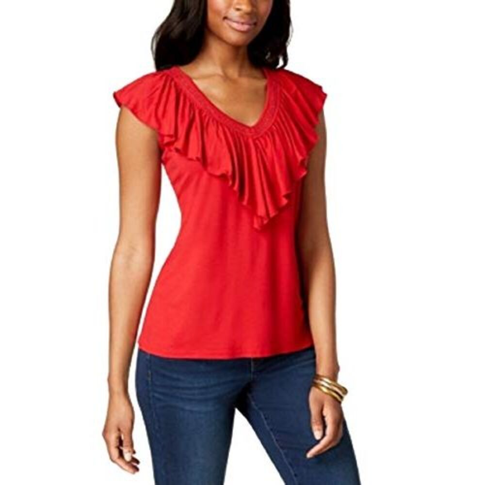 Style & Co V Neck Ruffled Top - Picture 2 of 5